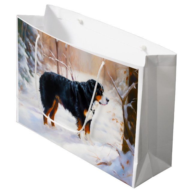 Bernese Mountain Let It Snow Christmas  Large Gift Bag (Front Angled)