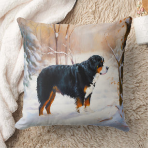 Bernese Mountain Let It Snow Christmas  Throw Pillow