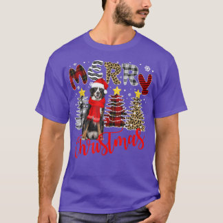 Bernese Mountain Merry Christmas Tree Plaid Leopar T-Shirt