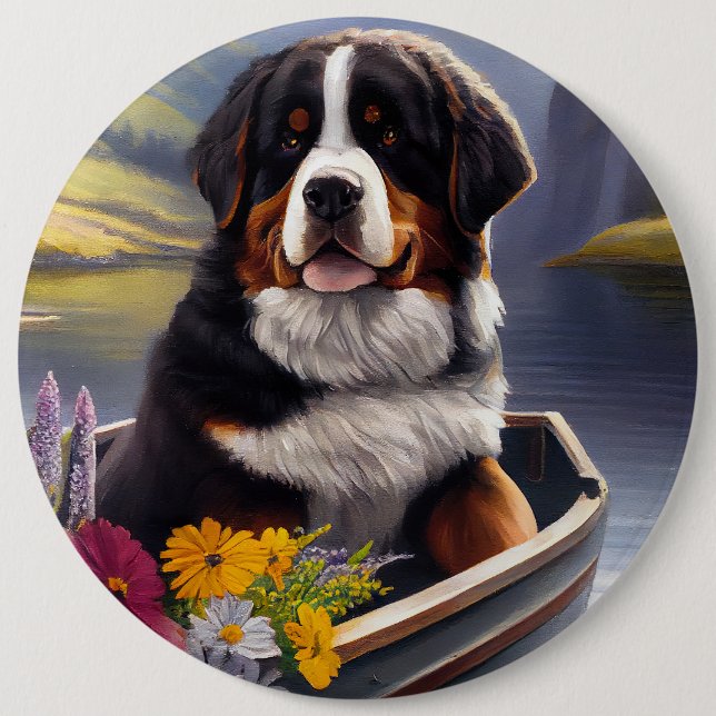 Bernese Mountain on a Paddle: A Scenic Adventure 6 Inch Round Button (Front)