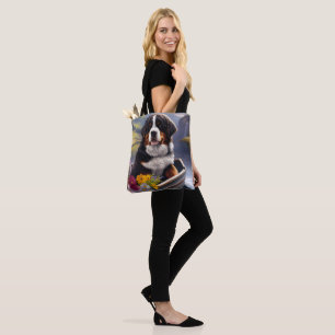 Bernese Mountain on a Paddle: A Scenic Adventure Tote Bag