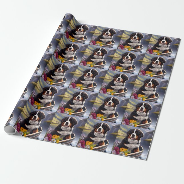 Bernese Mountain on a Paddle: A Scenic Adventure Wrapping Paper (Unrolled)
