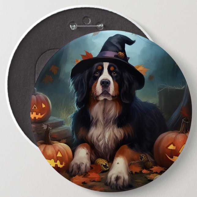 Bernese Mountain Pumpkins Halloween Scary 6 Inch Round Button (Front & Back)