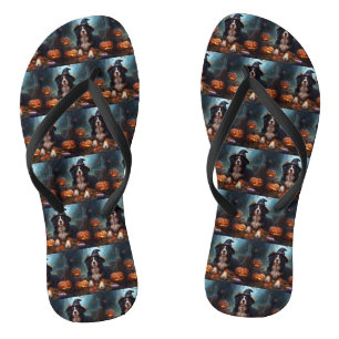 Bernese Mountain Pumpkins Halloween Scary Flip Flops