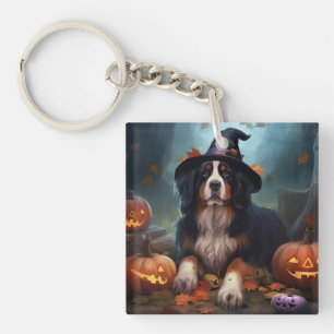 Bernese Mountain Pumpkins Halloween Scary Keychain