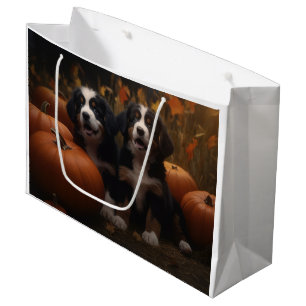 Bernese Mountain Puppy Autumn Delight Pumpkin Large Gift Bag