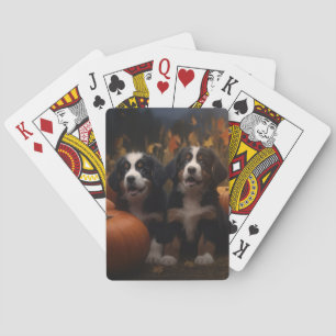 Bernese Mountain Puppy Autumn Delight Pumpkin Playing Cards