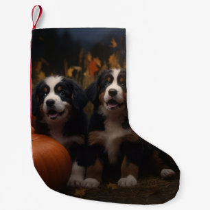 Bernese Mountain Puppy Autumn Delight Pumpkin Small Christmas Stocking