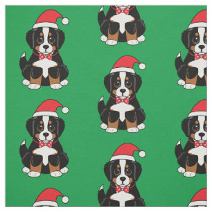 Bernese Mountain Puppy in a Santa Hat Fabric