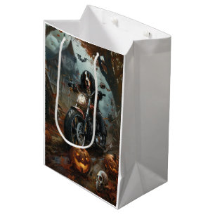 Bernese Mountain Riding Motorcycle Halloween Scary Medium Gift Bag