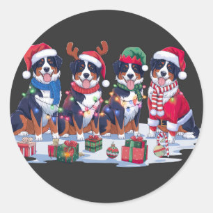 Bernese Mountain Santa hat antlers elf Christmas Classic Round Sticker
