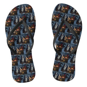 Bernese Mountain Snowy Sleigh Christmas Decor  Flip Flops