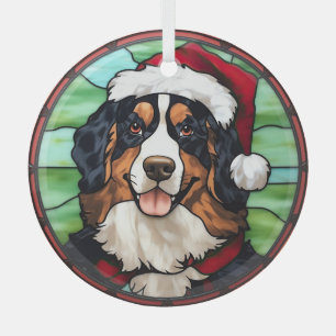 Bernese Mountain Stained Glass Christmas Ornament