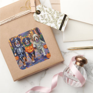 Bernese Mountain Trick-or-Treating In Halloween Square Sticker