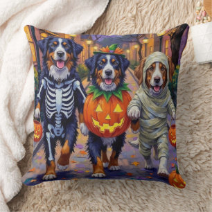 Bernese Mountain Trick-or-Treating In Halloween Throw Pillow