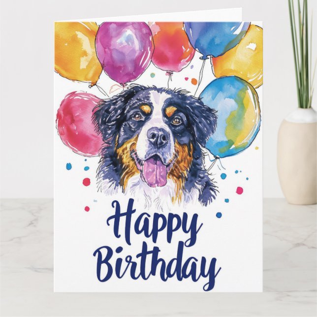 Bernese Mountain with Balloons Card (Front)