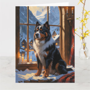 Bernese Mountain With Christmas Lights Holiday  Card