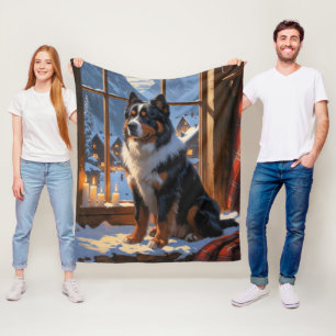 Bernese Mountain With Christmas Lights Holiday  Fleece Blanket