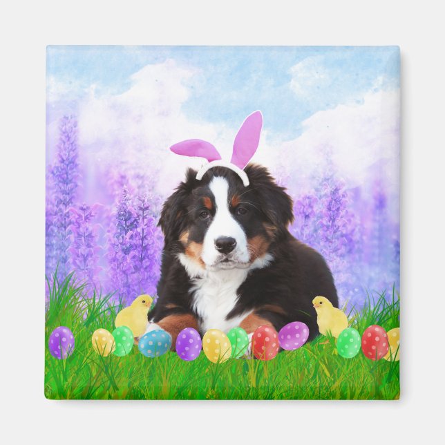 Bernese Mountain with Easter Eggs Bunny Chicks Magnet (Front)