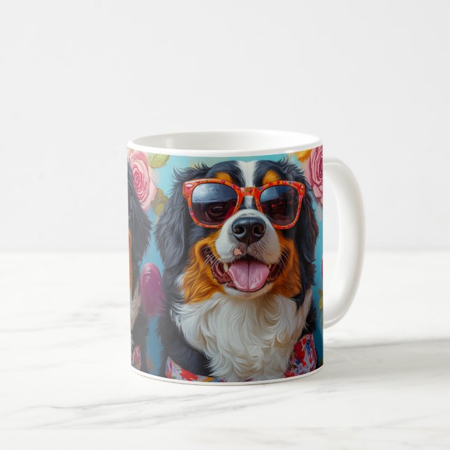 Bernese Mountain With Heart Roses Valentine's Day Coffee Mug (Front Right)