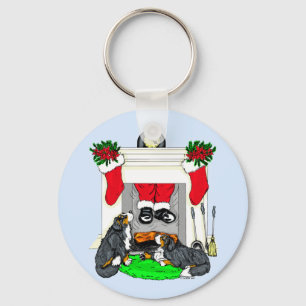 Bernese Mt Dog Santa Drops In Keychain