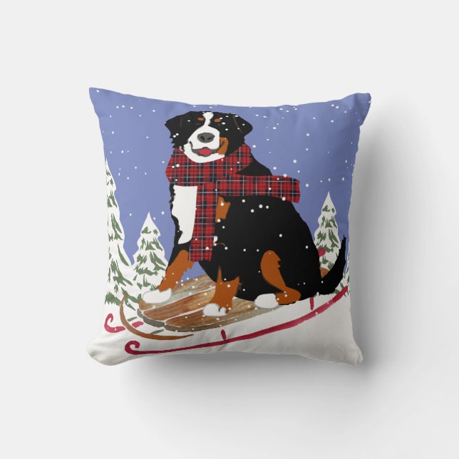 Bernese Mt Dog Sled Throw Pillow (Front)