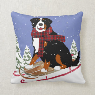 Bernese Mt Dog Sled Throw Pillow