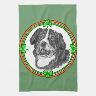Bernese Mtn Dog St Patricks Kitchen Towel