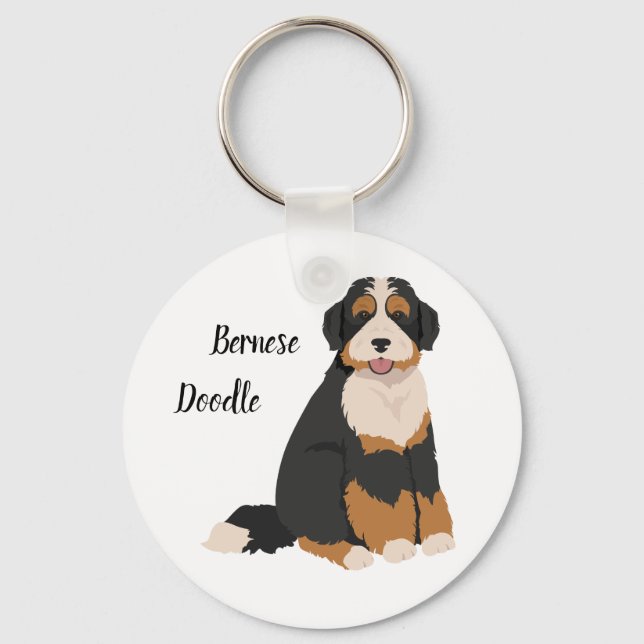 Bernese Poodle mix, Bernedoodle Christmas Ornament Keychain (Front)
