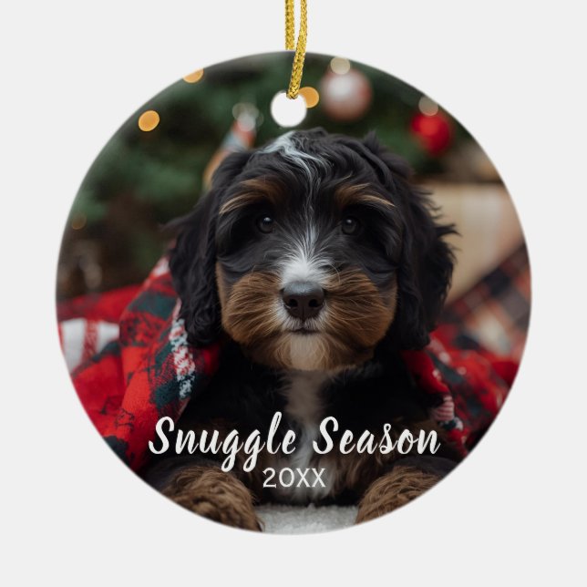 Bernice Mountain Dog Doodle Snuggle Season  Ceramic Ornament (Front)