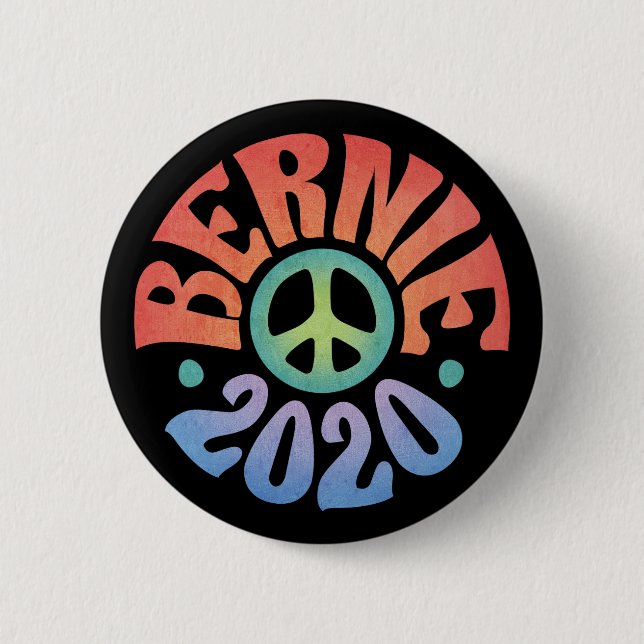 Bernie 2020 Peace Hippie 2 Inch Round Button (Front)