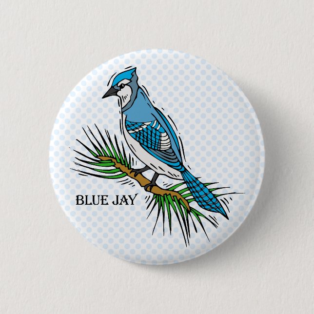Bernie Blue Jay 2 Inch Round Button (Front)