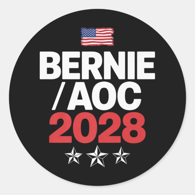 Bernie Sanders And Aoc 2028 For President Campaign Classic Round Sticker (Front)