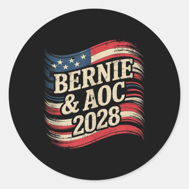 Bernie Sanders And Aoc 2028 For President Campaign Classic Round Sticker (Front)