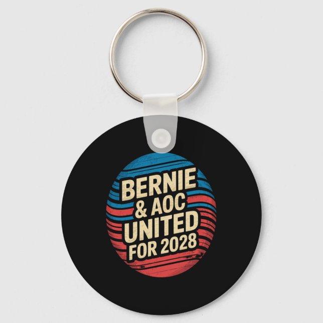 Bernie Sanders And Aoc 2028 For President Campaign Keychain (Front)