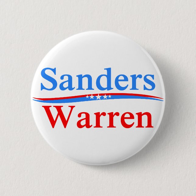 BERNIE SANDERS - ELIZABETH WARREN 2016 PRESIDENT 2 INCH ROUND BUTTON (Front)