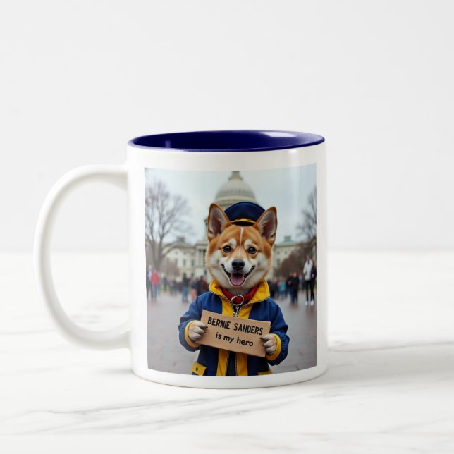 Bernie Sanders Is MY hero Shiba Inu protester Two-Tone Coffee Mug (Left)