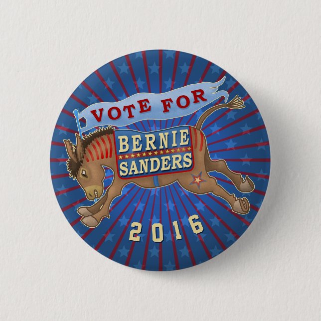 Bernie Sanders President 2016 Democrat Donkey 2 Inch Round Button (Front)