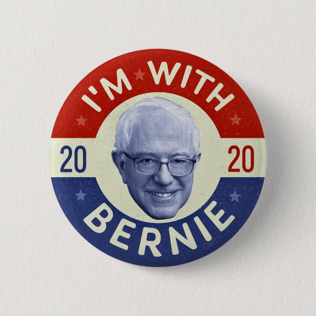 Bernie Sanders President 2020 Democrat Photo Retro 2 Inch Round Button (Front)