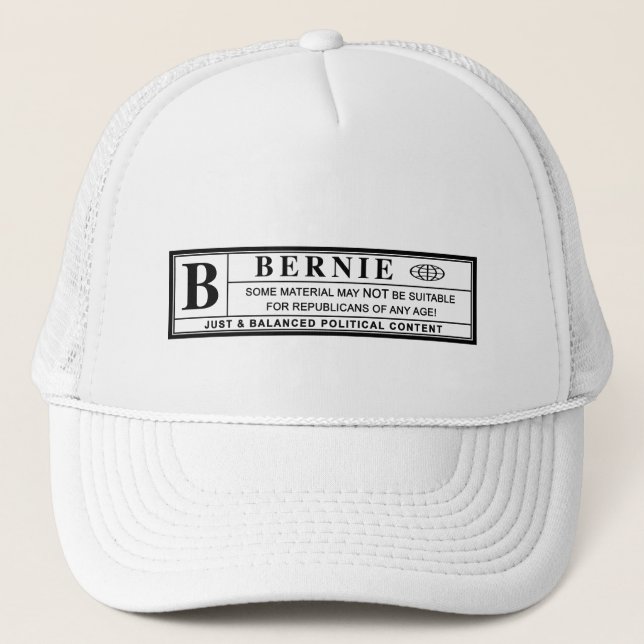 Bernie Sanders Warning Label Trucker Hat (Front)