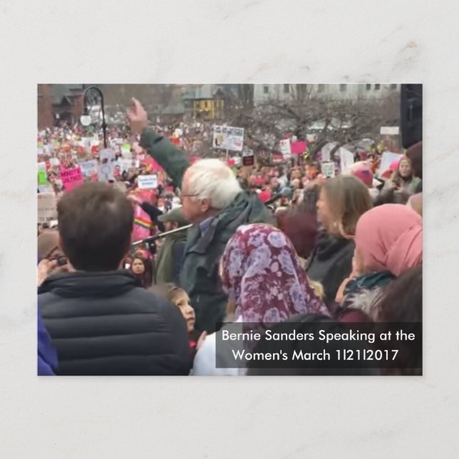 Bernie Speaking Women's March Memorabilia Postcard (Front)