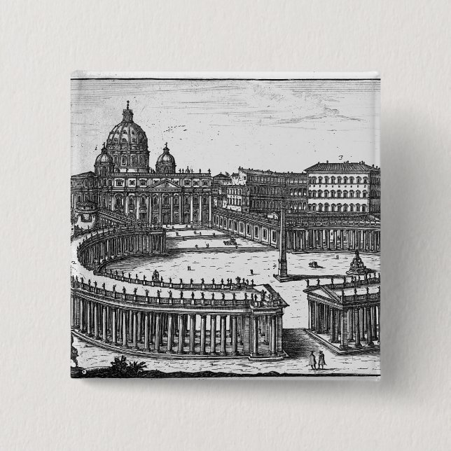 Bernini's original plan for St. Peter's Square 2 Inch Square Button (Front)