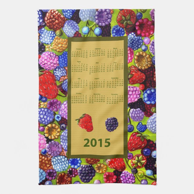 Berries 2015 calendar kitchen tea towel (Vertical)