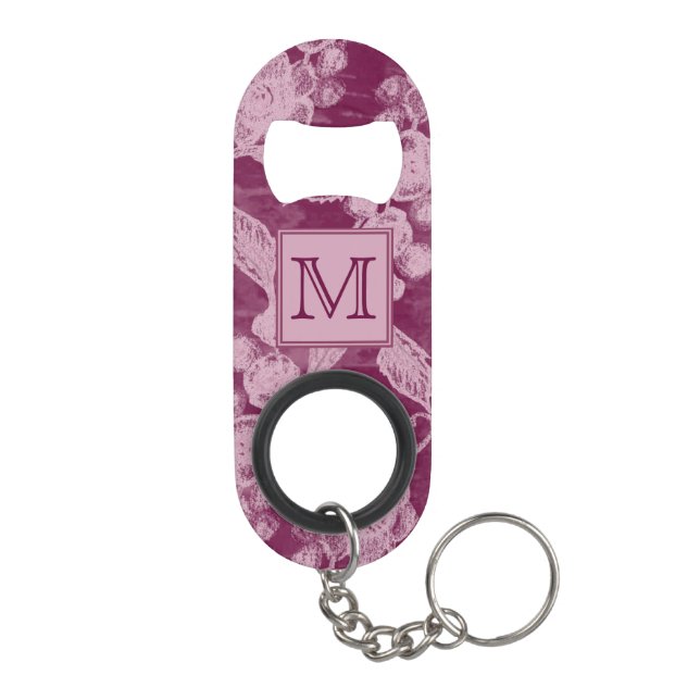 Berries and Blossoms Purple Floral Monogram Keychain Bottle Opener (Back)