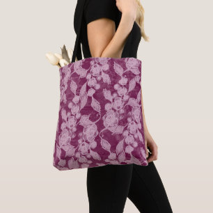 Berries and Blossoms Purple Floral Pattern  Tote Bag