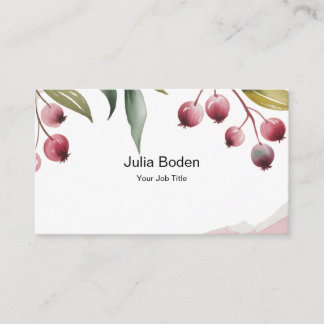 Berries and Branches Watercolor Green Business Card