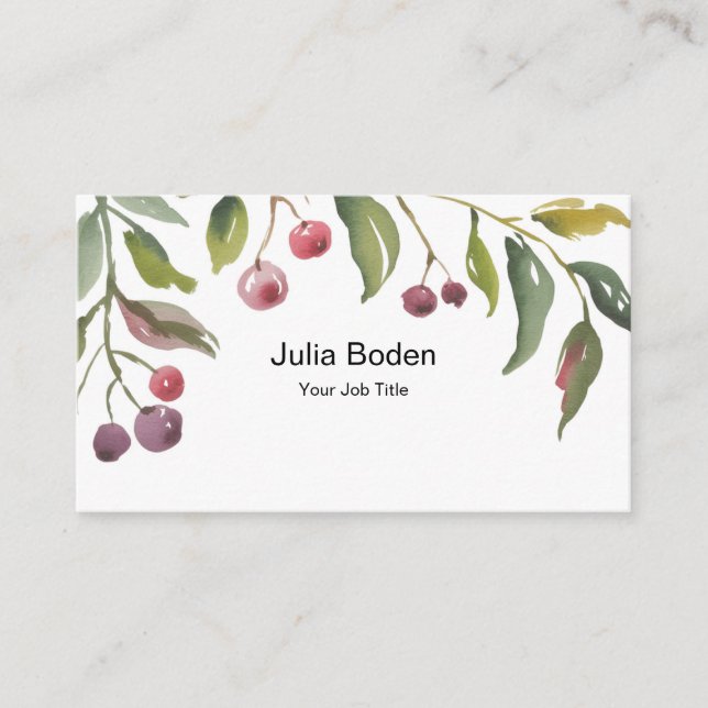 Berries and Branches Watercolor Top Business Card (Front)