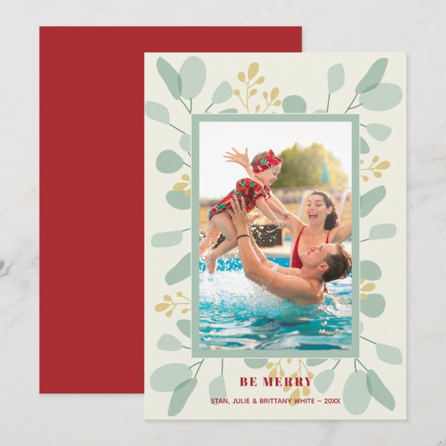Berries and Eucalyptus Christmas Photo Holiday Card (Front/Back)