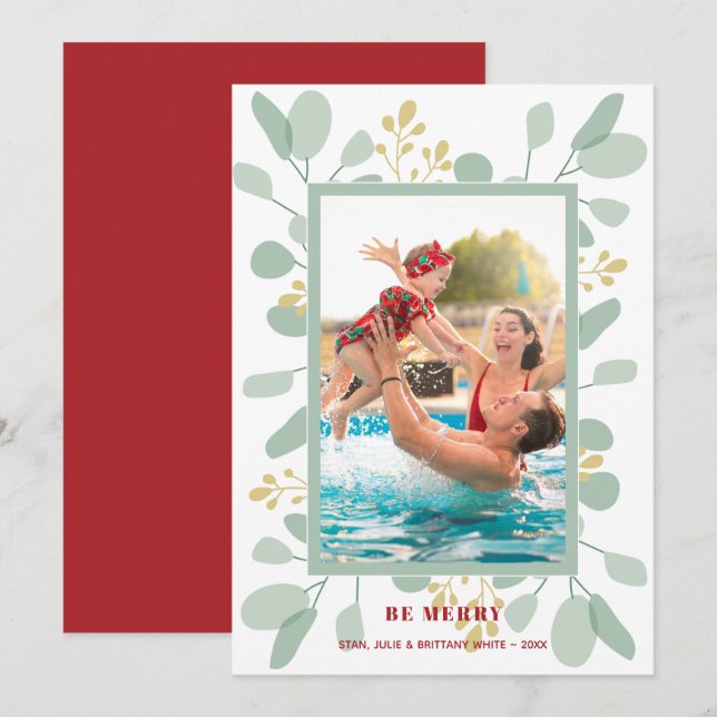 Berries and Eucalyptus Christmas Photo Holiday Card (Front/Back)