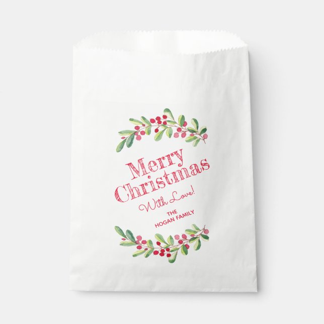 Berries and Greenery Christmas Holiday Favour Bag (Front)